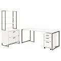 kathy ireland® Office by Bush Business Furniture Method Table Desk with File Cabinets and Hutch, 72"W, White, Standard Delivery