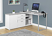 Monarch Specialties 71"W L-Shaped Corner Desk With Cabinet, Gray Cement/White