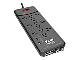 Tripp Lite Protect It! TLP128TTUSBB 12-Outlet Surge Protector with 2 USB Ports, 8’ Cord Length, Black