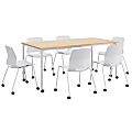 KFI Studios Dailey Table Set With 6 Caster Chairs, Natural Table/White Chairs