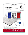 PNY Micro Sleek USB Flash Drive, 8GB, Pack of 2, Blue and Red