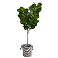 Nearly Natural Fiddle Leaf Fig 72”H Artificial Tree With Handmade Planter, 72”H x 11”W x 11”D, Green/Black and White