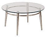 Ave Six Brooklyn Glass-Top Table With Metal Frame, Round Coffee Table, 16"H, Clear/Brushed Nickel