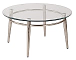 Ave Six Brooklyn Glass-Top Table With Metal Frame, Round Coffee Table, 16"H, Clear/Brushed Nickel 1 thumbnail image