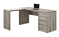 Monarch Specialties 60"W Corner Desk With 3-Drawers, 60"W, Dark Taupe