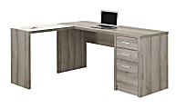 Monarch Specialties 60"W Corner Desk With 3-Drawers, 60"W, Dark Taupe 1 thumbnail image