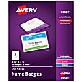 Avery® Customizable Name Badges With Pins, 74549, 2-1/4" x 3-1/2", Clear Name Tag Holders With White Printable Inserts, Pack of 100