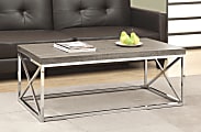 Monarch Specialties Hollow-Core Coffee Table, Rectangle, Dark Taupe/Chrome