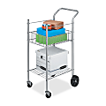 Fellowes Double-Basket Wire Mail Cart, 40"H x 16 1/4"W x 26 1/4"D, Silver
