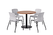 KFI Studios Midtown Pedestal Round Standard Height Table Set With Imme Armless Chairs, 31-3/4”H x 22”W x 19-3/4”D, River Cherry Top/Black Base/Light Gray Chairs