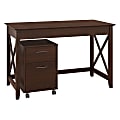 Bush Furniture Key West 48"W Writing Desk With 2 Drawer Mobile File Cabinet, Bing Cherry, Standard Delivery