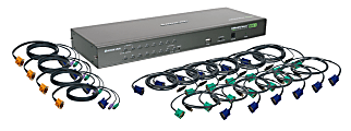 IOGEAR 16-Port USB PS/2 Combo KVM Switch with Cables - 16 Computer(s) - 1 Local User(s) - 2048 x 1536 - 1 x USB - Rack-mountable - 1U