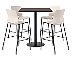 KFI Studios Proof Bistro Square Pedestal Table With Imme Bar Stools, Includes 4 Stools, 43-1/2”H x 42”W x 42”D, Cafelle Top/Black Base/Moonbeam Chairs