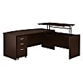 Bush Business Furniture Components 72"W 3 Position Bow Front Sit to Stand L Shaped Desk with Mobile File Cabinet, Mocha Cherry, Standard Delivery