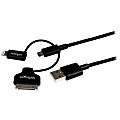 StarTech.com 1m (3 ft) Black Apple 8-pin Lightning or 30-pin Dock Connector or Micro USB to USB Combo Cable for iPhone / iPod / iPad - 3.28 ft Lightning/Proprietary/USB Data Transfer Cable for iPhone, iPad, iPod, Tablet - First End: 1 x Lightning Male