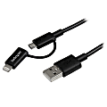 StarTech.com 1m (3 ft) Black Apple 8-pin Lightning Connector or Micro USB to USB Combo Cable  - LTUB1MBK 1 thumbnail image