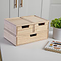 Martha Stewart Weston Stackable Boxes With Drawers, 3"H x 12-1/2"W x 6-3/4"D, Light Natural, Set Of 3 Boxes