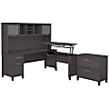 Bush Furniture Somerset 72"W 3-Position Sit-To-Stand L-Shaped Desk With Hutch And File Cabinet, Storm Gray, Standard Delivery
