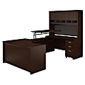 Bush Business Furniture Components 60"W Right Hand 3 Position Sit to Stand U Shaped Desk with Hutch and Mobile File Cabinet, Mocha Cherry, Premium Installation