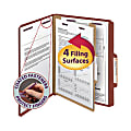 Smead® Pressboard Classification Folder With SafeSHIELD Fastener, 1 Divider, Letter Size, 60% Recycled, Red/Brown