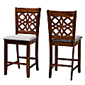 Baxton Studio Abigail Modern Fabric/Finished Wood Counter-Height Stools With Backs, Gray/Walnut Brown, Set Of 2 Stools