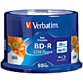 Verbatim BD-R LTH Type 25GB 6X White Inkjet Printable, Hub Printable - 50pk Spindle - 50pk Spindle