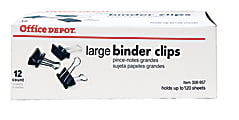 Office Depot® Brand Binder Clips, Large, 2" Wide, 1" Capacity, Black, Box Of 12