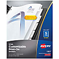 Avery® Customizable Print-On™ Dividers, 8 1/2" x 11", 5 Tabs, White, Pack Of 25 Sets