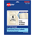 Avery® Pearlized Permanent Labels With Sure Feed®, 94241-PIP10, Rectangle, 2" x 5", Ivory, Pack Of 40 Labels