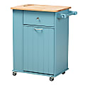 Baxton Studio Liona Sky Kitchen Storage Cart, 34-3/8"H x 17-3/4"W, Blue/Natural