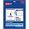 Avery® Waterproof Permanent Labels With Sure Feed®, 94101-WMF50, Square, 3" x 3", White, Pack Of 300