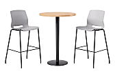 KFI Studios Proof Bistro Round Pedestal Table With Imme Barstools, 2 Barstools, Maple/Black/Light Gray Stools