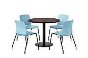 KFI Studios Midtown Pedestal Round  Table Set With Armless Chairs, 31-3/4”H x 22”W x 19-3/4”D, Cafelle Top/Black Base/Sky Blue Chairs, 840031938954 1 thumbnail image
