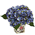 Nearly Natural Hydrangea Silk 9”H Plastic Floral Arrangement With Planter, 9”H x 11”W x 11”D, Blue