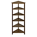 New Ridge Home Goods 75"H 6-Shelf Corner Bookcase, Walnut 1 thumbnail image