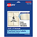 Avery® Pearlized Permanent Labels With Sure Feed®, 94215-PIP25, Rectangle, 3-1/3" x 4", Ivory, Pack Of 150 Labels