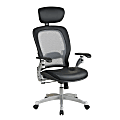 Office Star™ Professional AirGrid Bonded Leather High-Back Chair With Adjustable Headrest, Black/Platinum