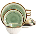 Gibson Elite Mayfair Bay 12-Piece Stoneware Dinnerware Set, Green 1 thumbnail image