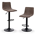 ALPHA HOME Square Swivel PU Leather Adjustable Bar Stools With Backs, Brown/Black, Set Of 2 Stools