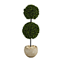 Nearly Natural Boxwood Double Ball Topiary 45”H Artificial Tree With Planter, 45”H x 10”W x 10”D, Green/Sand