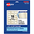 Avery® Pearlized Permanent Labels With Sure Feed®, 94227-PIP25, Rectangle, 1-1/4" x 2-3/8", Ivory, Pack Of 450 Labels