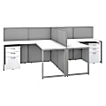 Bush Business Furniture Easy Office 60" 2-Person L-Shaped Desk With File Cabinets And 45"H Panels, Pure White/Silver Gray, Standard Delivery