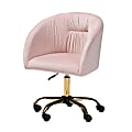 Baxton Studio Ravenna Contemporary Glam And Luxe Mid-Back Fabric Swivel Office Chair, Blush Pink/Gold