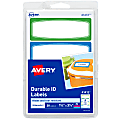 Avery® Durable Water-Resistant Labels, 41413, Rectangle, 1-1/4" x 3-1/2", White With Assorted Border Colors (Blue, Green), Pack Of 20