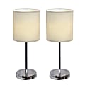 Simple Designs Mini Basic Table Lamp with Fabric Shade, 11"H, White/Chrome, Set of 2 Lamps