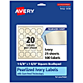 Avery® Pearlized Permanent Labels With Sure Feed®, 94110-PIP25, Square Scalloped, 1-5/8" x 1-5/8", Ivory, Pack Of 500 Labels