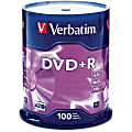 Verbatim® AZO DVD+R Recordable Media With Branded Surface, 4.7GB/120 Minutes/16x Speed, Spindle Of 100 1 thumbnail image