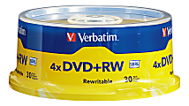 Verbatim® DVD+RW Rewritable Media Spindle, 4.7GB/120 Minutes, Pack Of 30