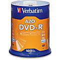 Verbatim® DVD-R Recordable Media Spindle, 4.7GB/120 Minutes, Pack Of 100