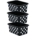 Teacher Created Resources Plastic Storage Bin, Small, White Polka Dots on Black, Pack Of 3 1 thumbnail image